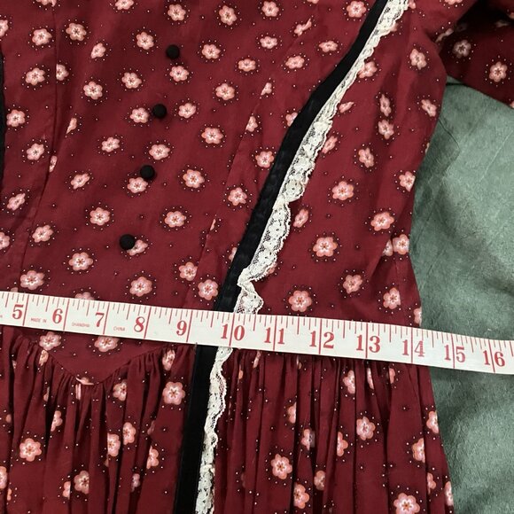 Vintage Handmade Prairie Dress Bonnet Historical Reenactment Calico Red Pioneer - Picture 7 of 13